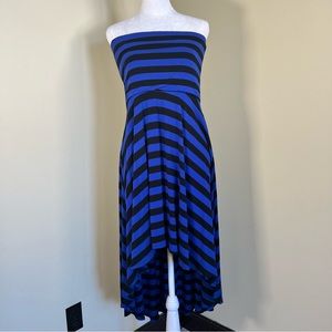 Y2K Black and Blue Asymmetrical/High Low Strapless Midi Dress - Size Large